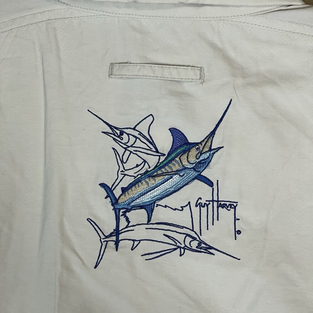 Guy Harvey Aftco Shirt Mens L Cream Short Sleeve Fishing‎ Vented Lightweight - Picture 9 of 12